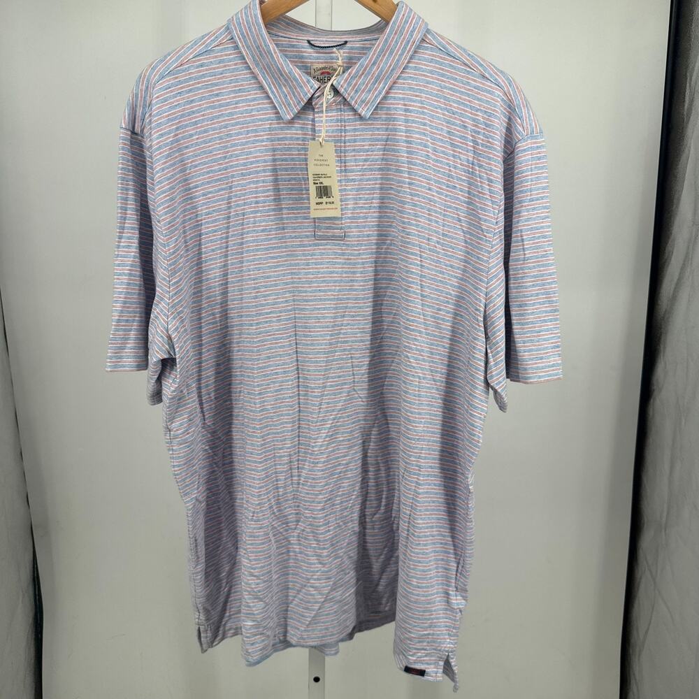Faherty Movement Polo Shirt Mens 2XL Blue Short Sleeve Horizon Line Striped NWT